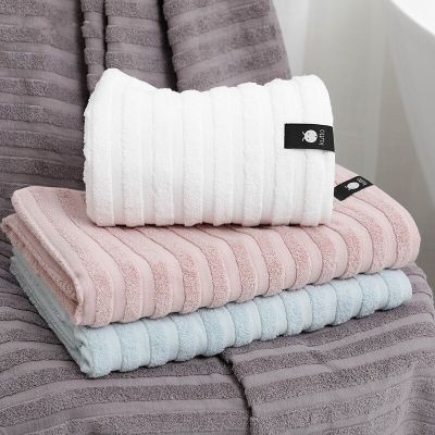 70x140cm 100% Cotton Absorbent Bath Towel Solid Color Striped Bathroom Quick Drying Soft Comfortable