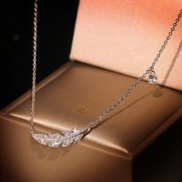 Delicate Female Clavicle Chain S925 Sterling Silver Feather Leaf Micro Pave Dazzling AAA Zircon Pendant Necklace for Women