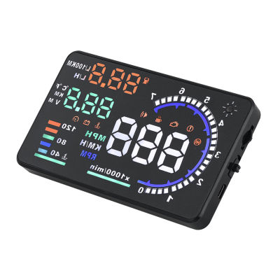 A8 Head Up Display 5.5 OBD II Car Windshield HUD with Speed Fatigue Warning RPM MPH Fuel Consumption Multiple-color Bright