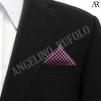 ANGELINO RUFOLO Pocket Square(ผ้าเช็ดหน้าสูท) ผ้าไหมพิมพ์ลายอิตาลี่คุณภาพเยี่ยม ดีไซน์ 2IN1 MIX Dot in Paisley สีน้ำเงิน/สีชมพูบานเย็น