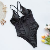 Swimsuit Solid Color Underwire Monokini Women V Neck Bikini Bathing Suit