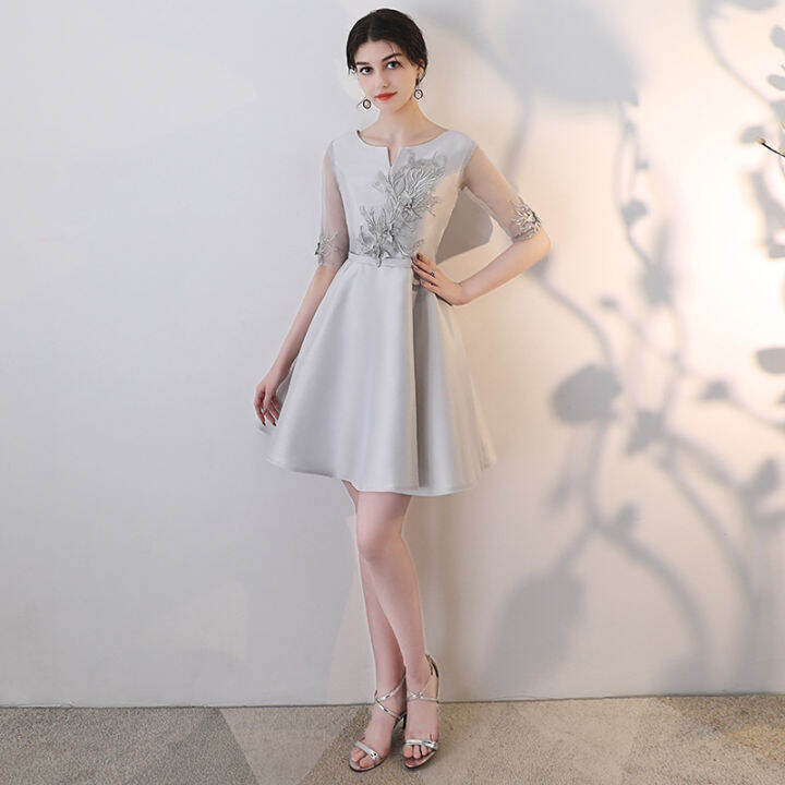 party-evening-dress-womens-2022-summer-new-birthday-party-dress-grey-korean-short-dress