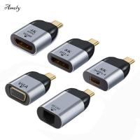 AMELY VGA HD Type C USB ฮับอะแดปเตอร์อุปกรณ์คอมพิวเตอร์ Type C ไปยัง Mini DP HDMI Type C ไปยัง VGA ตัวแปลง USB C ถึงอะแดปเตอร์ DQ Type C เป็นตัวแปลง HDMI Type C ไปเป็นอะแดปเตอร์ RJ45