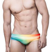 Mens Swimsuit Brief Rainbow Printed Swim Trunks Quick Dry Beach Shorts Mesh Lining Low Rise Swimwear Bathing Suits Drawstring