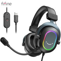 Fifine แบบไดนามิก RGB Gaming H6ชุดหูฟังพร้อมไมโครโฟน Over-Ear หูฟัง7.1 Surround Sound PC PS4 PS5 3 EQ ตัวเลือกเกมภาพยนตร์เพลง