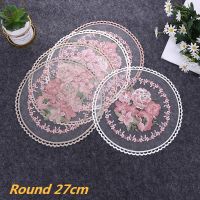 【CC】 Round European Embroidered Transparent Coaster Placemat Cup Wine Glass Non-slip Wedding Decoration