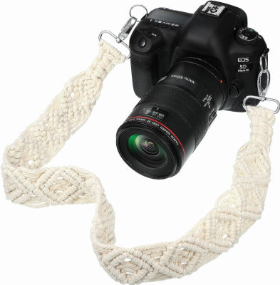 Weewooday Macrame Camera Strap Bag Shoulder Strap Woven Natural Cotton Cord Bag Strap for Women, Men White 31.5 x 1.5 Inches