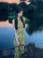 สีเขียว cheongsam ยาว qipao ชุดผู้หญิงหนุ่มฤดูร้อน Fairy Oriental ชุดสไตล์จีนแบบดั้งเดิม DRESS