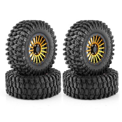 4Pcs 135mm 2.6 Inch Metal Beadlock Wheel Rim Rubber Tire Set for 1/8 1/10 RC Crawler Car Axial SCX10 Wraith RR10 Capra