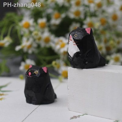 Handmade wooden carving mini kitten ornaments cute handmade small cats tabletop crafts