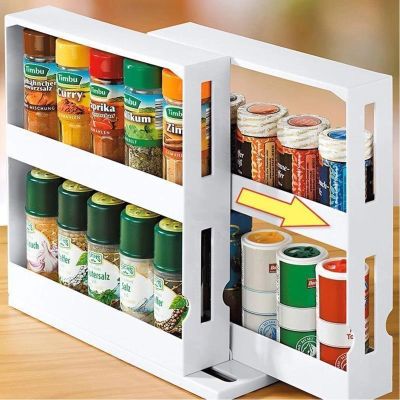 【CW】 2 Layer Storage Rotating Organize Spices Jar Bottle Rack Organizer Shelves Cabinet