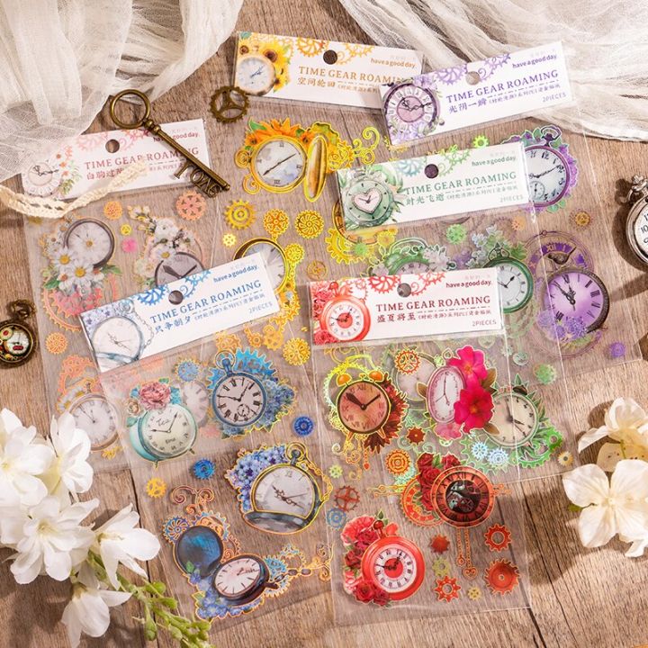 mr-paper-6-style-2pcs-bag-fresh-flowers-pet-sticker-transfer-clock-time-hand-account-material-decorative-stationery-sticker