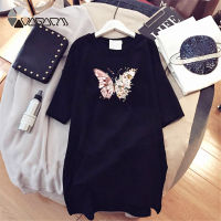 Butterfly Women Mini Dress Sexy T-Shirt Fashion Summer Dresses Casual Female Vestido Black White Sundresses Short Sleeve Clothes