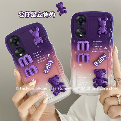 Phone Case เคส OPPO A58 4G A78 4G A78 NFC สุดฮอตเคสลายคลื่นสีม่วงไล่ระดับสี OPPOA58 4G น่ารักลายการ์ตูนเคสนิ่มรูปหมีสามมิติ2023