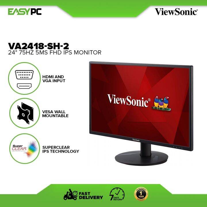 ViewSonic VA2418-SH-2 24" 75Hz 5ms FHD, HDMI and VGA Input, VESA wall ...
