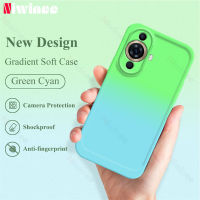 NIWINEE Green Cyane ปลอกไล่ระดับสีของ Cyan สำหรับ Huawei P60 P60 Pro Nova 11 10 9 8i 7 Pro SE Y70 Y71 Honor 70 50 X9a 5G ที่เรียบง่ายและมีสไตล์กันกระแทกฝาหลังห่อเคสโทรศัพท์เนื้อนิ่ม TPU Z005-1