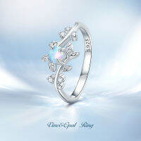 BAMOER แหวนเงินแท้925 Vine Ring Pave Setting CZ Opal Leaves Ring For Women Birthday Gift BSR309