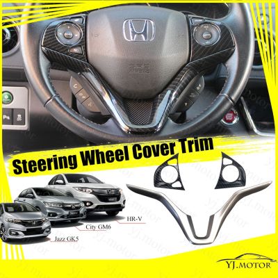 ปลอกหุ้มพวงมาลัยรถยนต์ คาร์บอนไฟเบอร์ สําหรับ Honda HR-V GM6 Jazz Gk5 ปี 2015-2019 Steering Wheel Cover Trim