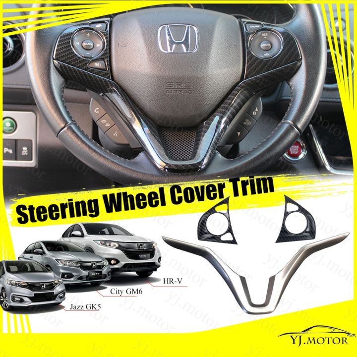 ปลอกหุ้มพวงมาลัยรถยนต์-คาร์บอนไฟเบอร์-สําหรับ-honda-hr-v-gm6-jazz-gk5-ปี-2015-2019-steering-wheel-cover-trim