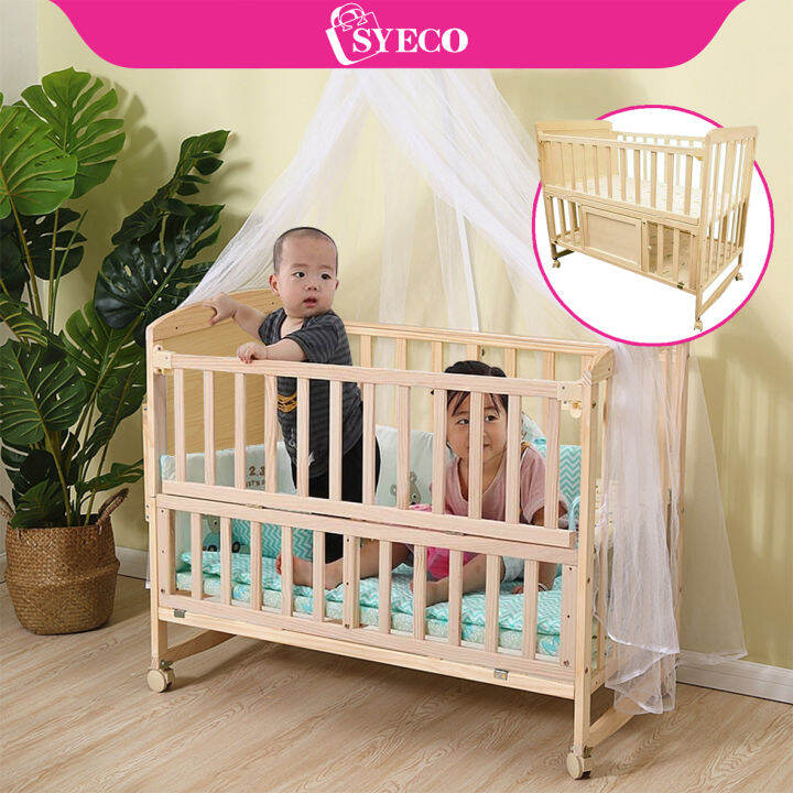 syeco Newborn baby cot 3 in 1 Natural Zealand Rocking Solid Wooden Baby