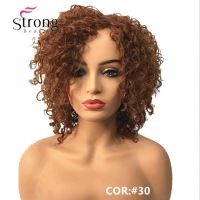 Strongbeauty วิกผมวิกผมสังเคราะห์แบบเต็มตัวสีน้ำตาลอ่อนแอฟโฟร่หยิกไฮไลต์ความร้อนสูง