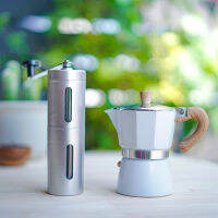 KAMPING ชุดหม้อต้มกาแฟสด มอคค่าพอท moka pot 3cup (สีขาว) + เครื่องบดเมล็ดกาแฟ มือหมุน