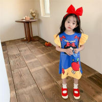 TINGQI 1-4-7 Years Old Baby Girls Dresses Flying Short Sleeves Cartoon A-line Dress Soft Princess Skirt Fashion