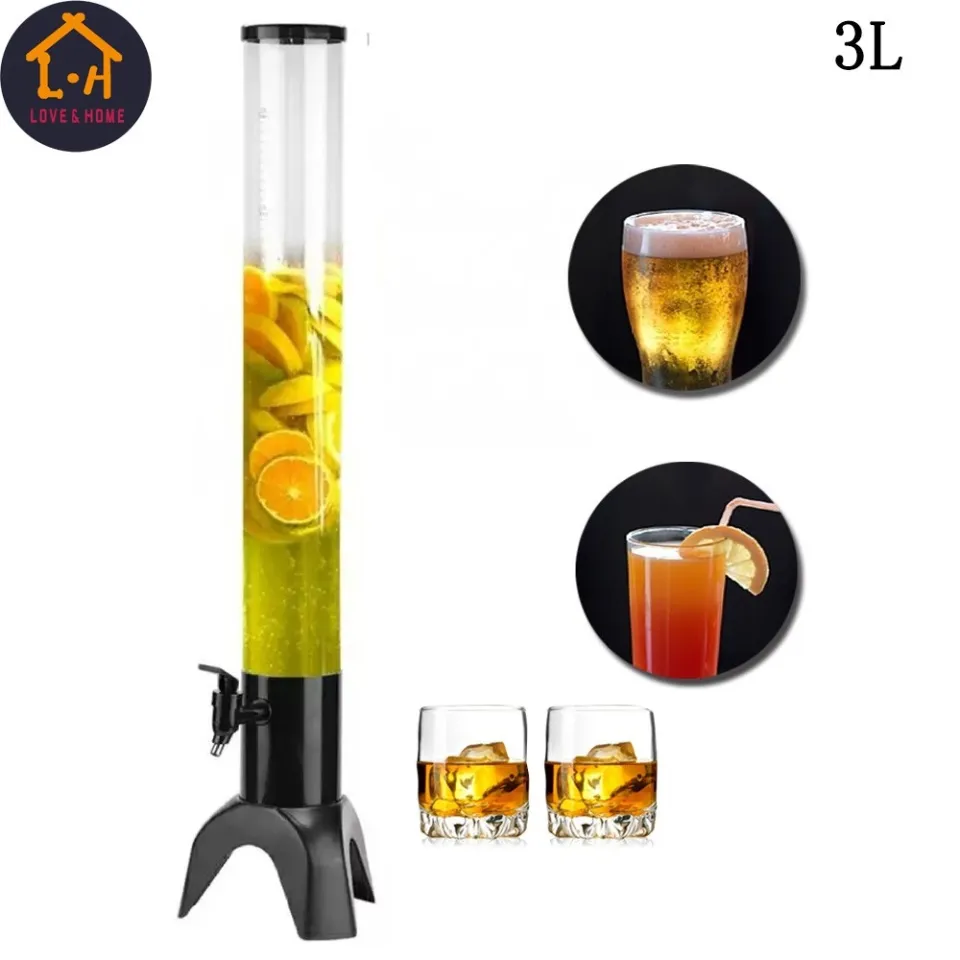 3L Dispenser Drink Tower, Beer Tower Dispenser with Ice Tube  for Parties,Barbecue, KTV: Iced Beverage Dispensers