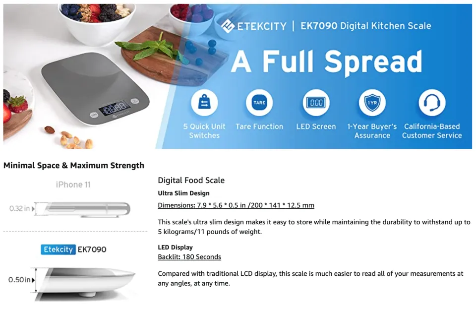 Etekcity EK7090 Digital Kitchen Scale