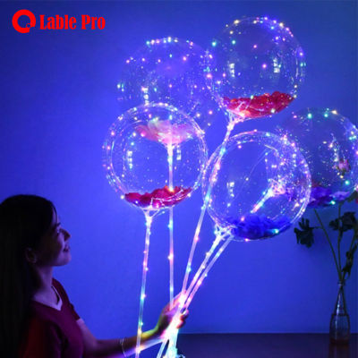 Lable Pro ลูกโป่งบับเบิ้ลสีใส ลูกโป่งไฟฟ้า โบโบ้ Bubble balloons ขนาด 18นิ้ว ช่อดอกกุหลาบ วันวาเลนไทน์ พร้อมลูกโป่งเรืองแสง มีไฟ LED