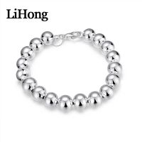 New Style 925 Sterling Silver 10mm Hollow Ball Silver Beads Beaded Bracelet Women Fashion Wedding Engagement Jewelry