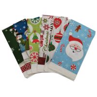 【DT】hot！ 1Pc 38x65cm Thin Claus Printed Polyester Dishcloth Cleaning Xmas