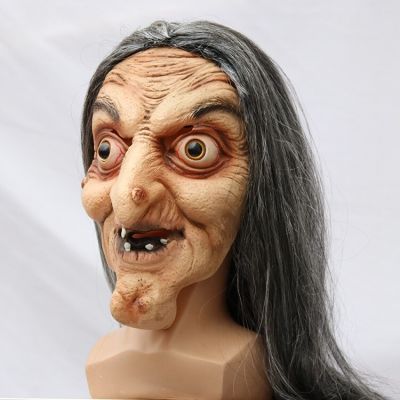 Scary Old Witch Mask Latex With Hair Halloween Fancy Dress Grimace Party Costume Cosplay Masks Props Ghost House Escape Adult