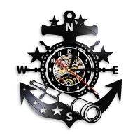 Hot sell Marine Nautical Ship Steering Wheel Wall Clock Vintage Vinyl Record Wall Clock Watches Anchor Wall Decor For Living Room Bedroom