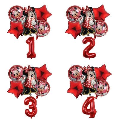 Red Minnie Aluminum Film Balloon Party Decoration Set for Girl Baby Shower Birthday 123 Years Old Party Decoration Balloons Balloons