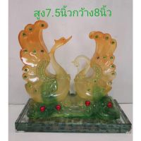 หงส์คู่ หงส์ นกมงคล สูง 7.5 นิ้ว งานเรซิ่นเคลือบสี ฐานแก้ว เสริมความรัก