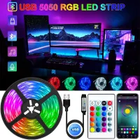 แถบไฟ LED USB บลูทูธ RGB 5V นำไฟ RGB เทปยืดหยุ่นริบบิ้น RGB ทีวีเดสก์ท็อปเทปไดโอดแสง