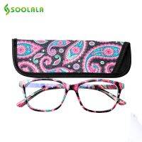 SOOLALA Square Spring Hinge Floral Printed Anti Blue Light Reading Glasses Women Presbyopic Glasses with Cases 0.5 0.75 to 4.0