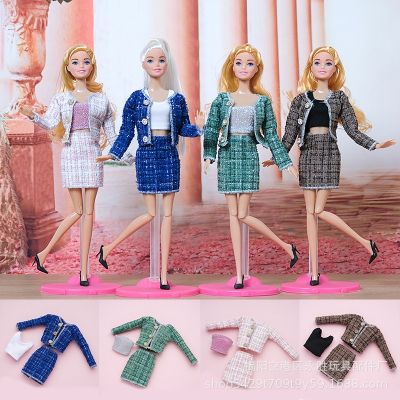 Handmade clothes set / gird coat skirt white top / 30cm doll clothing autumn wear outfit For 1/6 Xinyi FR ST Barbie Doll toy
