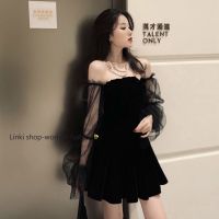 COD SDFGERTYTRRT Ready Stock Good Quality mesh bubble sleeve black dress sexy off shoulder women dress