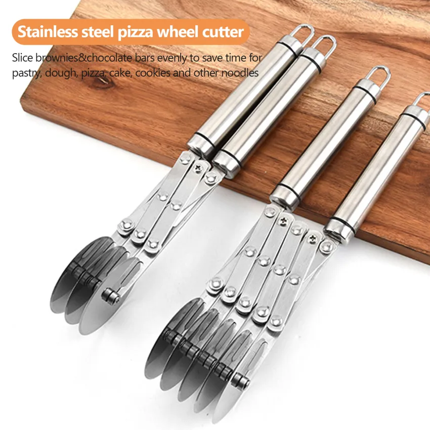 5 Wheel Pastry Cutter with Handle set of 2 Stainless Steel Double cutter  Adjustable Pizza Slicer Multi-Round Dough Cutter Roller