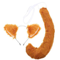 ขนเทียมหูแมวขนยาวหมาป่าฟ็อกซ์ชุดหางยาวฮาโลวีนปาร์ตี้สัตว์คอสเพลย์