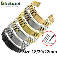 Qinband สแตนเลสสายสายรัดข้อมือโลหะผู้ชายสายนาฬิกาข้อมือ,อุปกรณ์เปลี่ยนสร้อยข้อมือสากลหัวเข็มขัดพับ18มม. 20มม. 22มม.