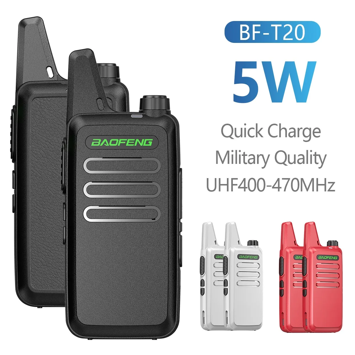SET OF 10 】Baofeng BF-T20 5W 16 Channel UHF 400-470MHz Two-Way Black Walkie  Talkie Support USB Charging For BF-C9 BF-888S Radio Support COD First  choice for factory procurement Lazada PH