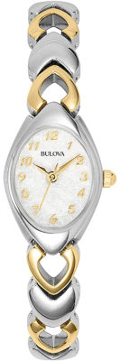 Bulova Ladies Classic Two-Tone Stainless Steel 3-Hand Quartz, White Patterned Dial Style: 98V02