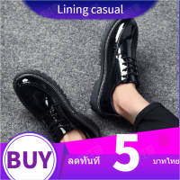 ราคาถูก แท้?% Men’s shoes แฟชั่นหนังสิทธิบัตรหนังลำลองรองเท้าธุรกิจเงาลูกไม้อังกฤษ รองเท้าหนัง