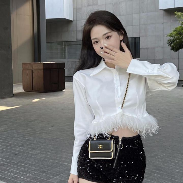 coconie-เสื้อคอปกดิบสำหรับผู้หญิงดีไซน์ใหม่สไตล์เกาหลีย้อนยุคทรงเข้ารูปเรียบง่ายสีทึบ