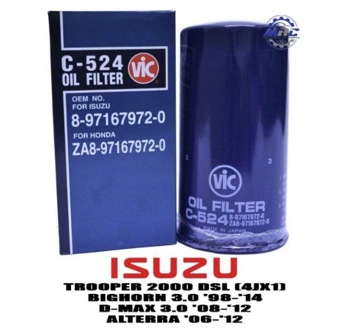 Vic C524 Oil Filter ISUZU TROOPER 2000, BIGHORN, DMAX 3.0, ALTERRA