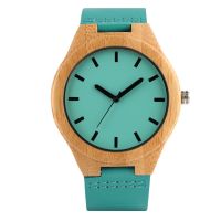 Bamboo Wood Quartz Watch Men Women Stylish Blue Genuine Leather Watch Band Fashion Male Wristwatch Minimalist Scale Dial