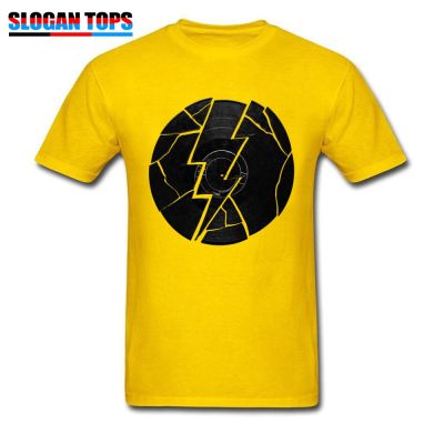 Funky Men T Shirts When Lightning Strikes Rock Crazy Tshirt Guys Black Record Print Clothes Yellow Tees Cotton Punk
